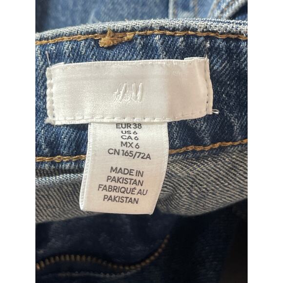 H&M Women's Blue High Waisted Y2k Medium Wash Wide Leg Baggy Denim Jeans Size 6 - Picture 4 of 5